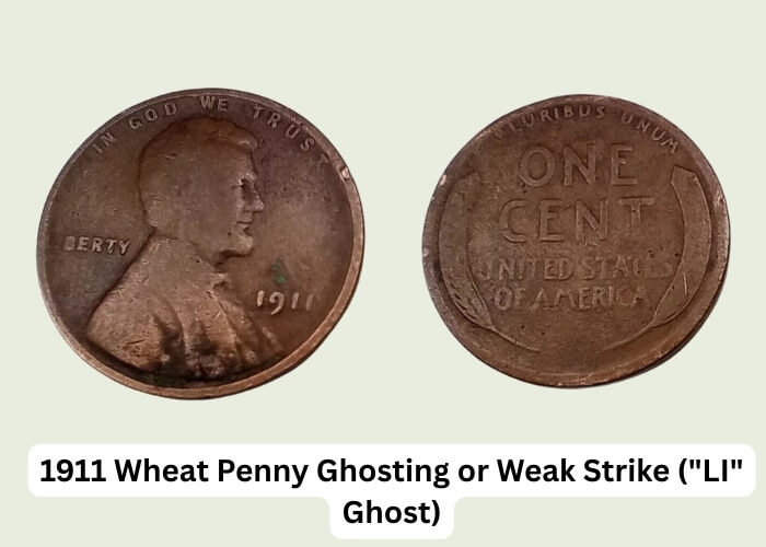 1911 Wheat Penny Value Guide: Rarity, Worth & Key Dates 8 1911 Wheat Penny Ghosting or Weak Strike (LI Ghost)