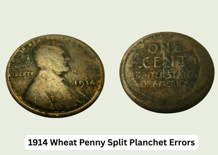 1914 Wheat Penny Value: Worth Guide for All Mint Marks 5 1914 Wheat Penny Obverse Lamination & Split Planchet Errors